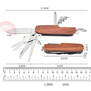 Couteau <span class=keywords><strong>suisse</strong></span> multifonction 11-en-1 avec manche en bois, outil de poche pliable avec couteau, ciseaux, ouvre-bouteille pour le camping et la survie - Product Image 6