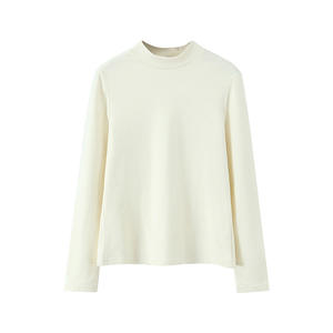 Camiseta de manga larga con cuello alto para mujer, capa base de espesor medio, poliéster, blanco y negro, N9406, para ir al trabajo en otoño e invierno - Product Image 1