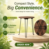 Table pliante ronde en bois grainé, table d'appoint pliable, portable, gain de place, pieds en métal, petite table pour balcon, camping, maison