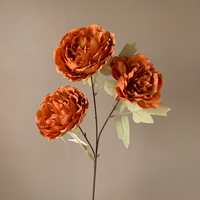 Bunga Peony Buatan Tangan Tiga Kepala Bunga Plastik Lembut Realistis Tahan Air Dekorasi Pernikahan Klasik
