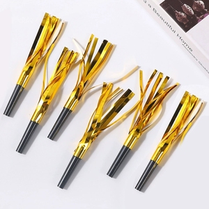 Metallic Foil Fringe Blowouts Gold Party Noisemaker Blowouts <b>Whistle</b> For Birthday Celebration Party Decoration Supplies - Product Image 3