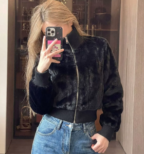 Nuova Moda: Giacca Corta da <span class=keywords><strong>Donna</strong></span> in Finta <span class=keywords><strong>Pelliccia</strong></span> di Visone Ecologica, <span class=keywords><strong>Collo</strong></span> Alto con Zip, Vendita Calda - Product Image 5