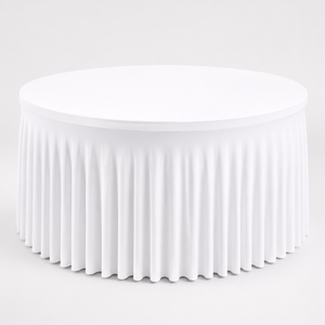 Mantel Redondo de Spandex Resistente a las Arrugas con Logotipo Personalizado y Falda Fruncida para Proyectos de Banquetes en Hoteles - Product Image 1