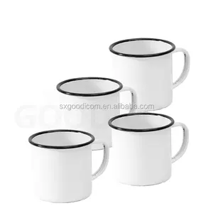 Düz beyaz emaye kupa siyah jant emaye kahve kupalar