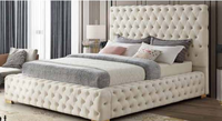 Meubles de chambre à coucher modernes de luxe, rangement multifonctionnel, lit en bois de taille king-size en tissu velours, tatami