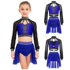 Costume de scène pour filles de 6 à 16 ans, tenue de danse de patinage artistique, haut court avec jupe, ensembles pour spectacles de scène - Product Image 4