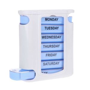 28 Compartments Organizer White Shell 14 Grids <b>7</b> Day Sealed Round Case <b>Tablet</b> Sorter Stock Pill Box - Product Image 3