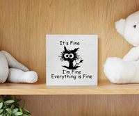 Boîte en bois décorative 5 x 5 pouces, motif chat noir mignon, pour la maison, le bureau, la table, l'étagère, mur, double usage, cadeau pour femmes et hommes