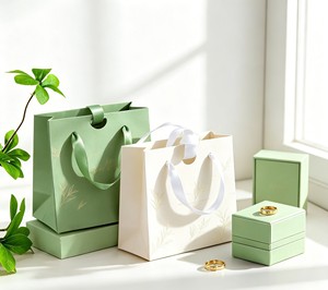 Bolsa de Papel Negra Brillante de Lujo y Cinta Plateada con Relieve, Combinación de Caja de Regalo Rígida para Decoración del Hogar - Product Image 1