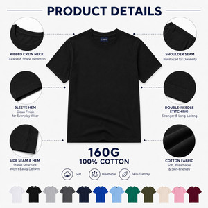 Custom Logo 160G 100% Cotton <b>Men</b> Women T-<b>Shirt</b> Soft Breathable Blank Tee Wholesale S-3XL Multi Color Ebony - Product Image 4