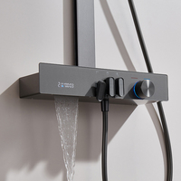 Vente en gros de pommeau de douche pour salle de bain Ensemble de douche en laiton gris pistolet Robinet de douche mural avec affichage LED Système de pommeau de douche pour salle de bain