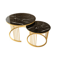 Ensemble de tables basses rondes modernes de luxe léger pour la maison, avec structure métallique durable et plateau en verre trempé effet marbre
