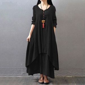 Women's Cotton <b>Linen</b> Dress White Solid Color Fake <b>Two</b> <b>Piece</b> Long Tea Ceremony Attire Plus Size MLXL2XL3XL4XL5XL - Product Image 4
