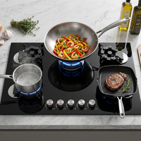 Table de cuisson à gaz encastrable 5 brûleurs, panneau en verre trempé, commande à bouton mécanique, haute puissance de feu, portable, pour usage domestique et hôtelier