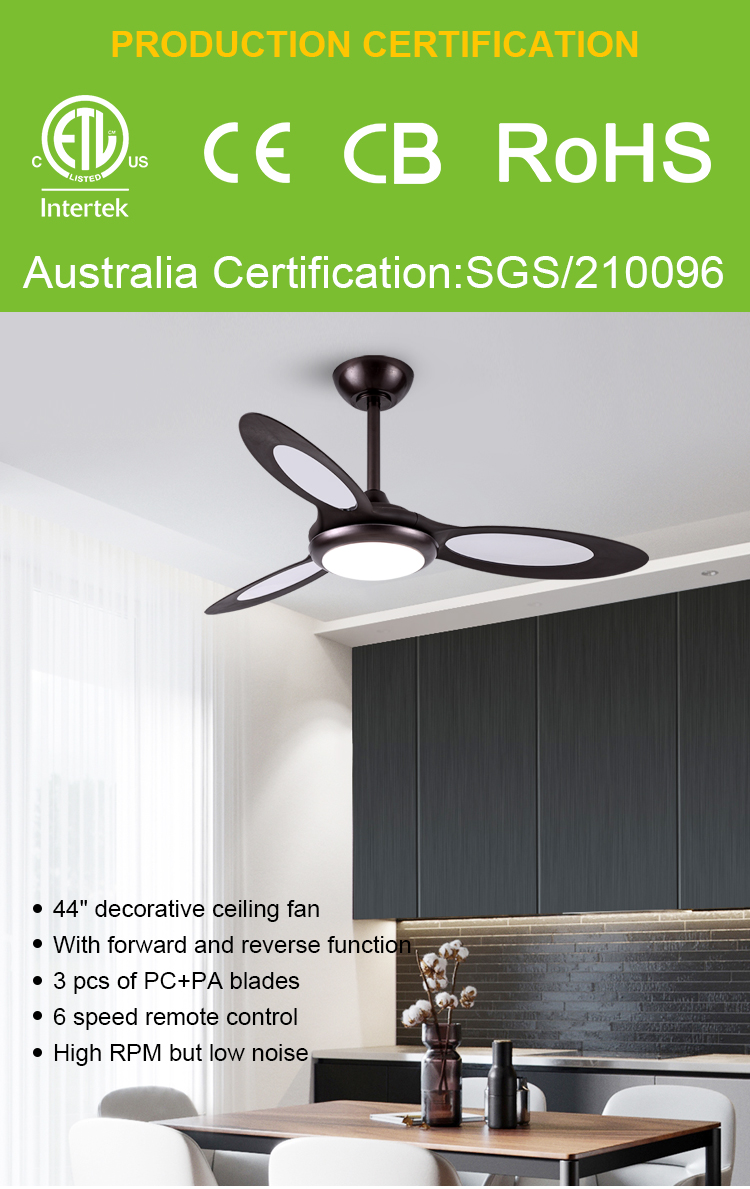 Breezelux Wholesale Factory Price 44 INCH Modern Flush Mounted Remote Control LED Ceiling Fan