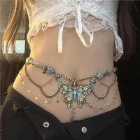 Chaîne de corps papillon tendance vintage pour femme en alliage de zinc plaqué platine |   Bijoux de taille ethniques de style bohème, 31-40 cm, cadeau pour adultes