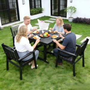 HDPE <b>Outdoor</b> Patio Dining Set 1 <b>Table</b> 4 Chairs With Sunshade Holes For Garden Use - Product Image 4