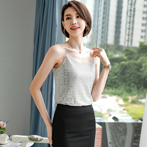 Women's Elegant Knitted Tank <b>Top</b> Polyester Breathable Autumn Wear - Product Image 1