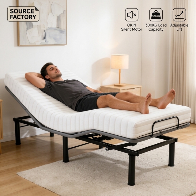 Wholesale Electric Bed Frame with German OKIN Motor, Silent Iron Adjustable Bed Base for Reading TV Leg Relief, CE Certified