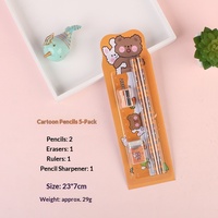 Lot de 5 fournitures scolaires pour enfants : règle, taille-crayon, stylo en bois, papier, trousse cadeau pour écoliers