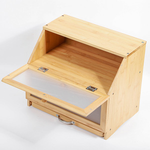 Bamboo <b>Bread</b> Storage Box Double Layer Flip Top With <b>Knife</b> Holder 34.5cm x 33cm x 39cm For Kitchen Use - Product Image 4