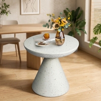 Mesa Auxiliar de Terrazo con Pedestal de MgO, Mesa de Centro Móvil para Interiores y Exteriores, Patio, Sala de Estar, Moderna, Minimalista y Duradera
