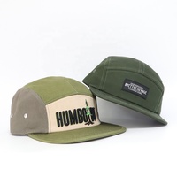 Casquettes de camping 5 panneaux pour hommes avec logo brodé 3D personnalisé, patch tissé, en coton respirant, pour la randonnée et les activités de plein air, à visière plate