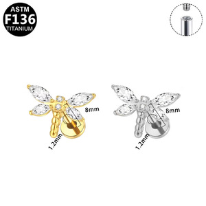 Pendientes de Cartílago con Diseño de Libélula Minimalista Estilo Europeo, Incrustados con Circonita Marquise, Aleación de Zinc, Joyería para Uso Diario - Product Image 5