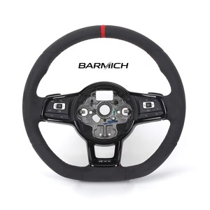 Volant sport en cuir PU personnalisé pour VW <span class=keywords><strong>Golf</strong></span> <span class=keywords><strong>7</strong></span> 5 <span class=keywords><strong>GTI</strong></span> R 2013 <span class=keywords><strong>2022</strong></span>, fond plat, poignée perforée - Product Image 1