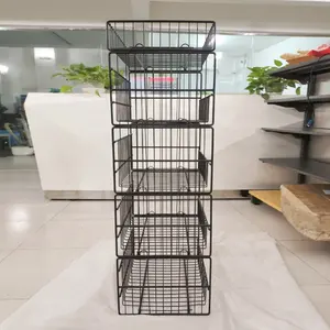 Custom Supermarket Food Drink Bowls Dishes Kitchenware Accessories Stackable Metal Wire Storage Basket Display Rack Stand