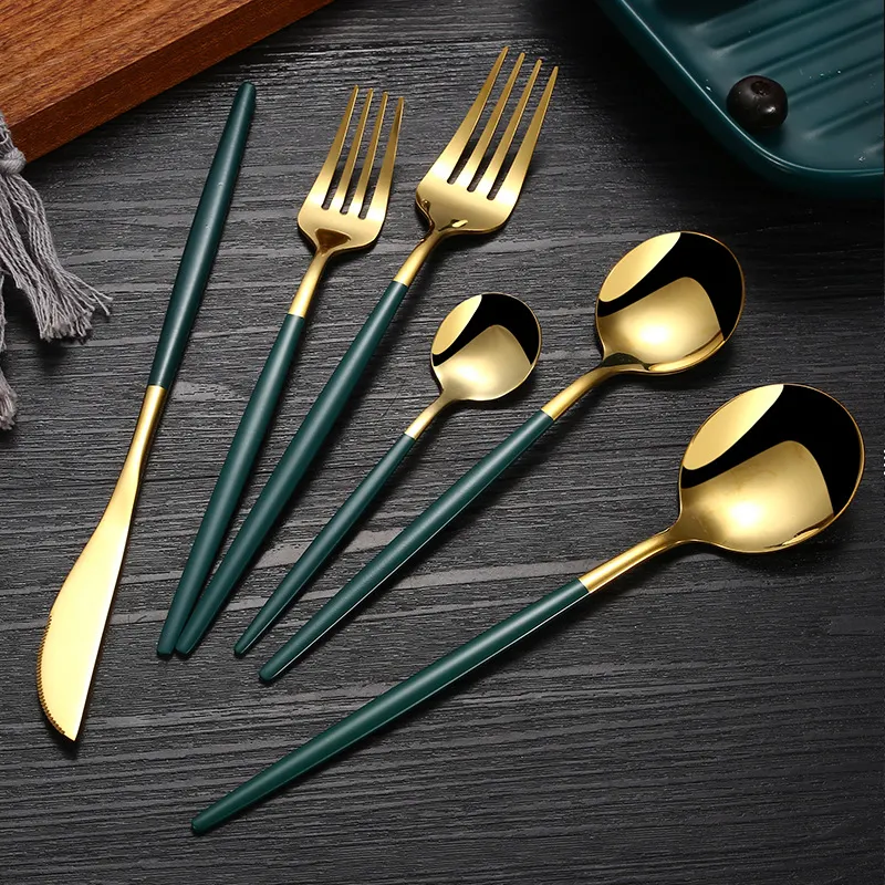 Hot Sale Flatware Portuguese Gold 4 Pcs Spoon Knife And Fork Stainless Steel Cutlery Set