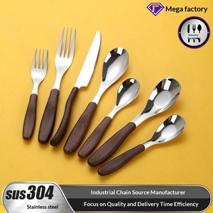 Wood Pattern Handle <strong>Cutlery</strong> 304 Stainless Steel Light Luxury Dinner Knife Spoon Fork Restaurant <strong>Children</strong> Flatware - Product Image 2