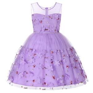 Vestido de niña de las flores, azul cielo, de tul con bordado floral, estilo princesa, para actuación del Día del Niño - Product Image 5