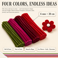 400 pièces de tiges en chenille de 4 couleurs assorties, fil pliable, nettoyeurs de tuyaux, bâtonnets d'artisanat faits main pour la création de fleurs et la décoration artistique