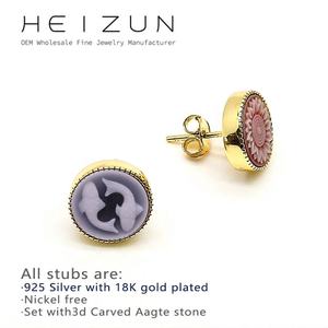 Heizun Factory 11mm rond 18K plaqué or S925 boucles d'oreilles zodiaque scorpion en argent fin 925 bijoux en argent Sterling pour cadeaux - Product Image 2