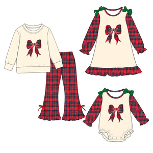 Vestido Romper Navideño a Cuadros Rojos con Lazo Personalizado para Niñas, Boutique Trendyism, Spandex/Algodón Orgánico Suave, Ropa Navideña al por Mayor - Product Image 2