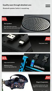 Étui audio pour Switch 2 avec batterie longue durée 8000 mAh, haut-parleur Bluetooth intégré, en EVA résistant à la compression - Product Image 4