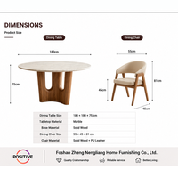 Table à manger ronde en marbre de luxe italienne moderne avec base sculpturale en bois massif de noyer, mobilier de salle à manger Wabi Sabi pour la maison
