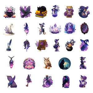56 Pegatinas <span class=keywords><strong>de</strong></span> Vinilo con Diseño <span class=keywords><strong>de</strong></span> <span class=keywords><strong>Bruja</strong></span> Morada Oscura para Equipaje, Diarios y Portátiles, Manualidades - Product Image 3