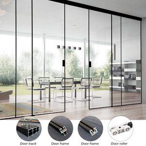 HDSAFE 8mm kaca antigores aluminium pintu geser interior tanpa jalur bawah bingkai hitam 4 panel perangkat keras pintu kaca tumpuk Prancis - Product Image 2