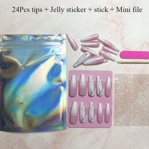 24 unids/set con pegatina Arco Iris <span class=keywords><strong>bailarina</strong></span> cubierta completa Prensa en puntas de Arte de uñas Artificial largo ataúd diseñado prensa en las uñas - Product Image 3