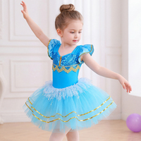 Justaucorps Tutu de Ballet pour Filles, à Paillettes, Manches Courtes Bouffantes, Bordure en Dentelle Dorée, Robe de Princesse en Tulle Multi-Couches, pour Enfants, Entraînement Quotidien et Scène