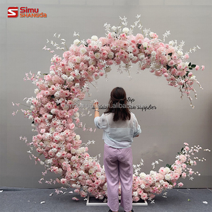 Décoration <span class=keywords><strong>de</strong></span> mariage : Arche florale demi-lune en soie rose, <span class=keywords><strong>fleurs</strong></span> <span class=keywords><strong>sauvages</strong></span> réalistes pour le <span class=keywords><strong>printemps</strong></span> - Product Image 1