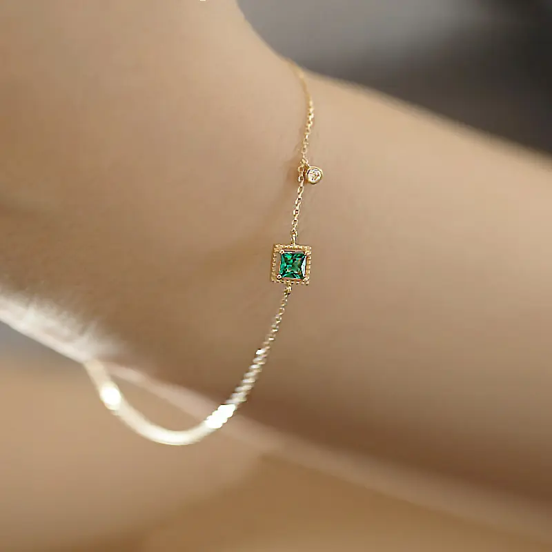 Pulsera de piedras preciosas de Esmeralda cuadrada chapada en oro Real de 14K para mujer, joyería de lujo, pulsera de esmeralda de Plata de Ley 925