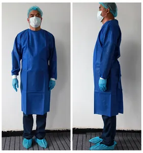 Vestido de isolamento sem tecido sms, vestido descartável de isolação cpe para uso médico de hospital