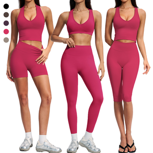 Pantalones cortos sin costuras <span class=keywords><strong>para</strong></span> mujer, mallas ligeras <span class=keywords><strong>para</strong></span> gimnasio, camisetas interiores <span class=keywords><strong>para</strong></span> correr <span class=keywords><strong>al</strong></span> por mayor, capris deportivos elegantes, sujetadores deportivos. - Product Image 1