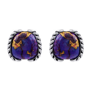 Purple copper Turquoise <b>Stud</b> Earrings 925 <b>Sterling</b> <b>Silver</b> Bohemian Style Bezel Setting Women's Everyday Wear - Product Image 6