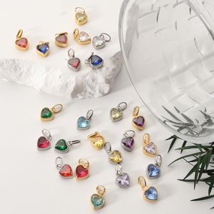 Dijes DIY para Mujer de Acero Inoxidable con Colgante en Forma de Corazón Chapado en Oro y Piedra de Zirconia, Amuleto con 12 Piedras de Nacimiento para Collares DIY - Product Image 6