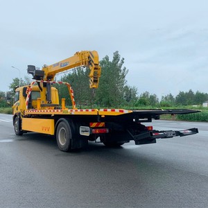 FAW 4x2 <b>Flatbed</b> Wrecker with 8 Ton Knuckle Boom Crane 8T Slidebed Tow <b>Truck</b> with 5 Tons Winch - Product Image 4
