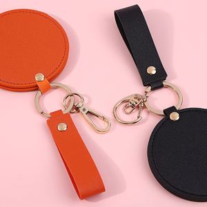 Promotion Cheap Travel Round <b>Compact</b> Pocket Mirror Pink Custom Logo Hand Portable PU Folding Cosmetic Mirror Keychain - Product Image 2